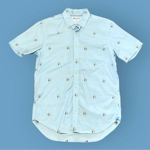 Haspel Men Blue Beach Volleyball Cotton Short Sleeve Button Down Shirt Mens Sz M